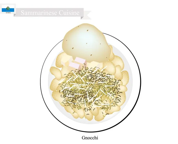 Gnocchi in tomatensaus, beroemde gerecht in San Marino — Stockvector