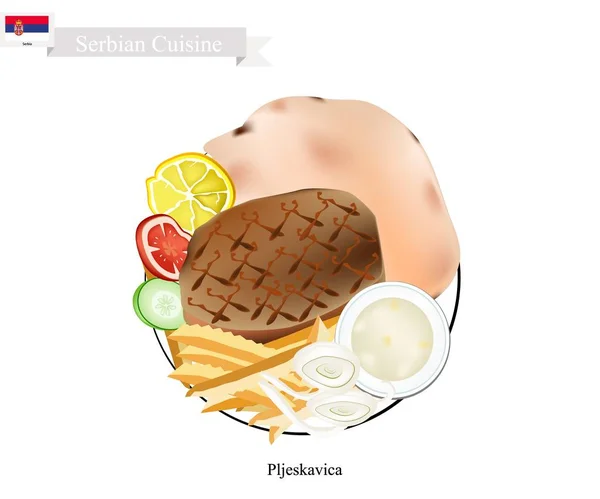 Pljeskavica of vlees pasteitjes, het nationale gerecht van Servië — Stockvector