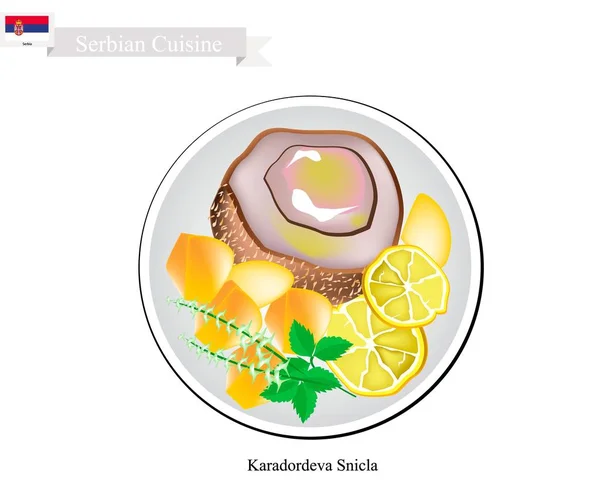 セルビアの最も有名な料理の一つ Karadordeva Snicla — ストックベクタ