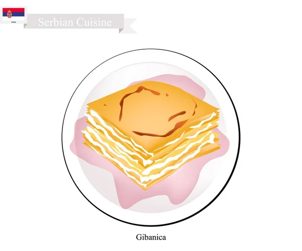 Gibanica o pastel de queso, un postre popular de Serbia — Vector de stock