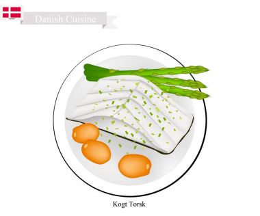 Kogt Torsk veya haşlanmış Cod, Danimarka için popüler bir çanak