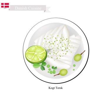 Kogt Torsk veya haşlanmış Cod, Danimarka için popüler bir çanak