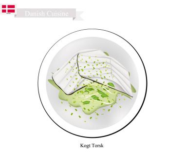 Kogt Torsk veya haşlanmış Cod, Danimarka için popüler bir çanak