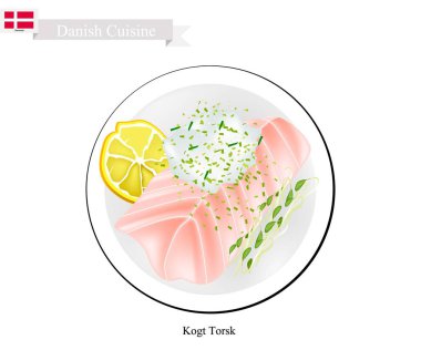 Kogt Torsk veya haşlanmış Cod, Danimarka için popüler bir çanak