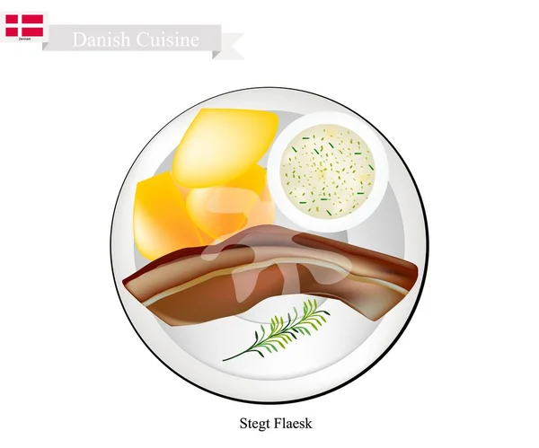 Stegt Flaesk or Fried Bacon, The Danish National Dish — Stock Vector