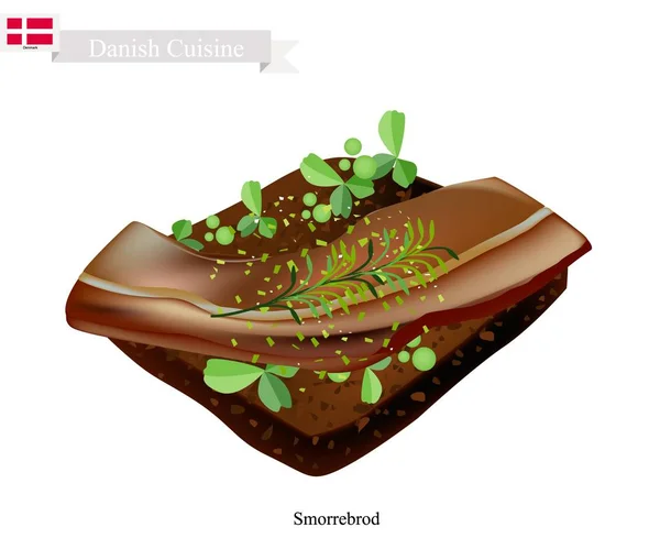 Smorrebrod met rosbief, het nationale gerecht van Denemarken — Stockvector