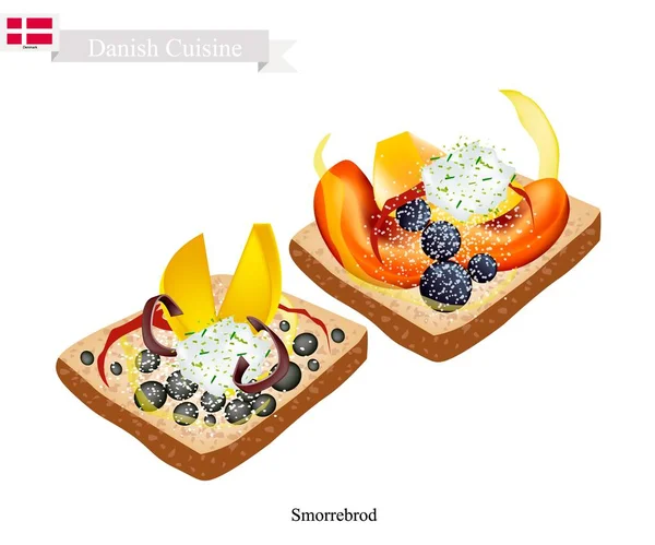 Smorrebrod com frutas frescas, o prato nacional da Dinamarca —  Vetores de Stock