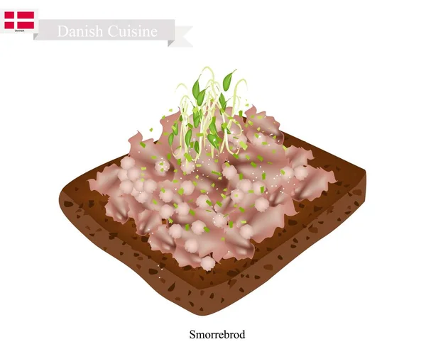 Smorrebrod au boeuf haché, plat national du Danemark — Image vectorielle