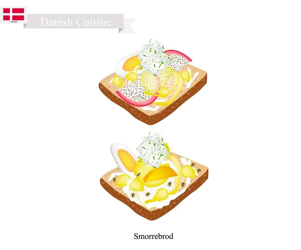 Smorrebrod met kook ei, het nationale gerecht van Denemarken — Stockvector