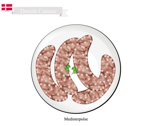 Medisterpolse ou salsicha de porco, um prato popular na Dinamarca — Vetor de Stock
