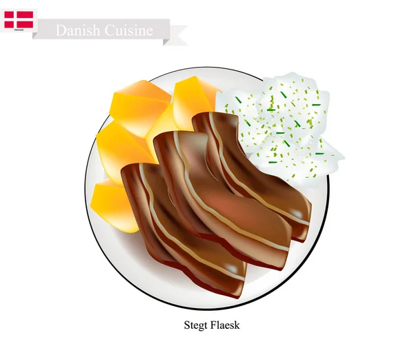 Stegt Flaesk ou bacon frito, o prato nacional dinamarquês — Vetor de Stock