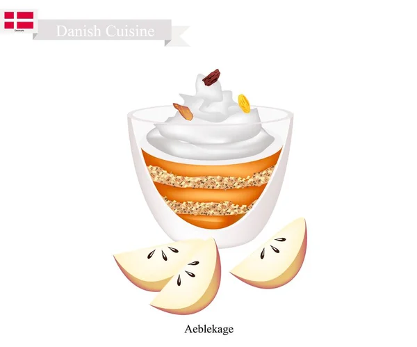 Aeblekage 或苹果蛋糕、 受欢迎的甜品，在丹麦 — 图库矢量图片