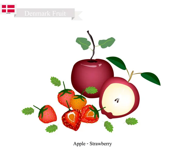 Apple και φράουλα, τα δημοφιλή φρούτα της Δανίας — Διανυσματικό Αρχείο