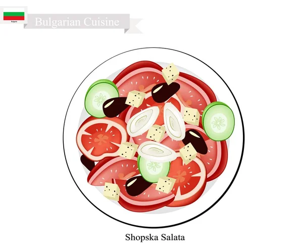 Shopska Salata, egy népszerű étel, Bulgária — Stock Vector