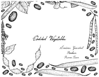 Elle poda sebze çerçeve beyaz arka plan üzerinde çizilmiş