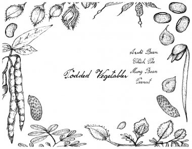 Elle poda sebze çerçeve beyaz arka plan üzerinde çizilmiş