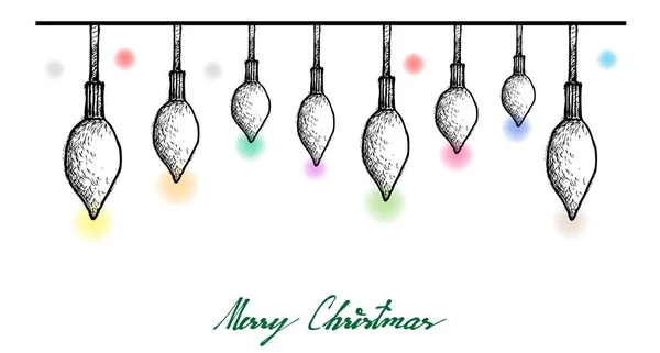 Ręcznie rysowane piękny Boże Narodzenie światła wisi w powietrzu — Wektor stockowy