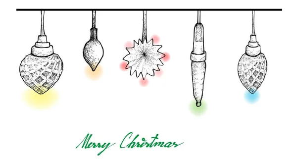 Hand gezeichnet von schönen Weihnachtslichtern, die in der Luft hängen — Stockvektor