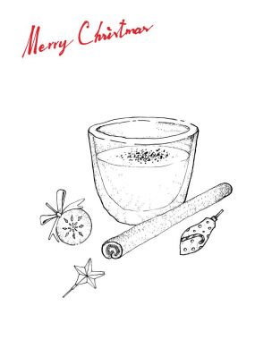 Elle çizilmiş geleneksel Noel içki eggnog doldurup