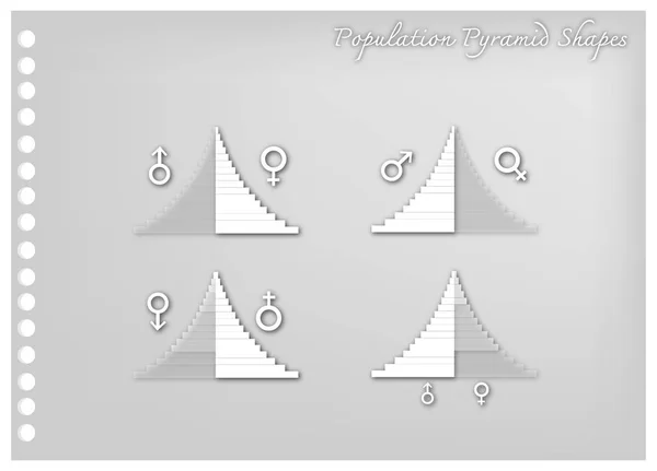 Detalle de las pirámides de población Los gráficos dependen de la edad y el sexo — Vector de stock