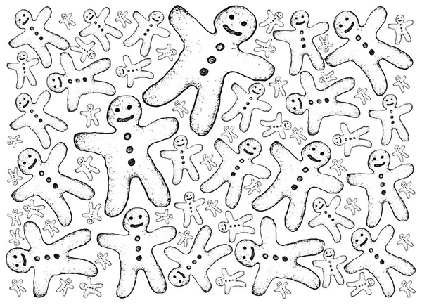 Mão desenhada de Natal Gingerbread Man Cookies fundo — Vetor de Stock
