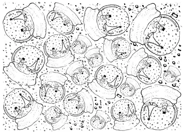 Dibujado a mano del precioso fondo del globo de nieve de Navidad — Archivo Imágenes Vectoriales