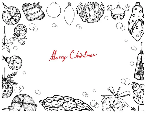 Hand gezeichnet von Weihnachtsschmuck Rahmen auf weißem Hintergrund — Stockvektor