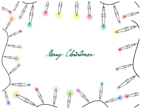 Hand gezeichnet von schönen Weihnachtslichtern Rahmen — Stockvektor