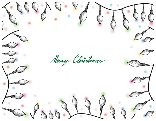 Hand gezeichnet von schönen Weihnachtslichtern Rahmen — Stockvektor