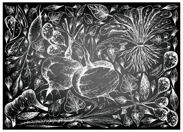 Ручная роспись корнеплодов и овощей на доске — стоковый вектор