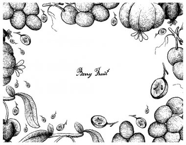 El çizimi kare kırmızı üzüm ve Pitanga