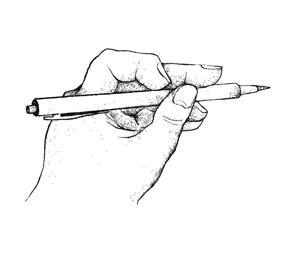 Mano sosteniendo una escritura de la pluma en el papel — Vector de stock