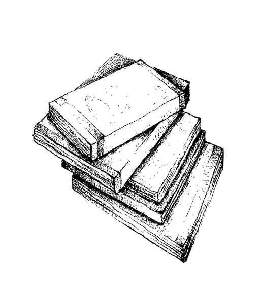 Pila dibujada a mano de libros sobre fondo blanco — Vector de stock