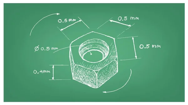 청사진에 육각 너트 스크류의 치수 — 스톡 벡터