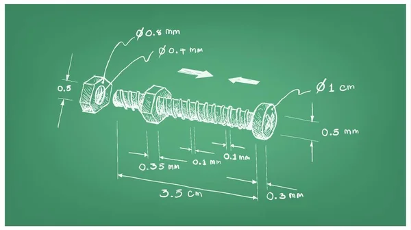 Dimension of Nut and Screw on Blueprint — Stock Vector