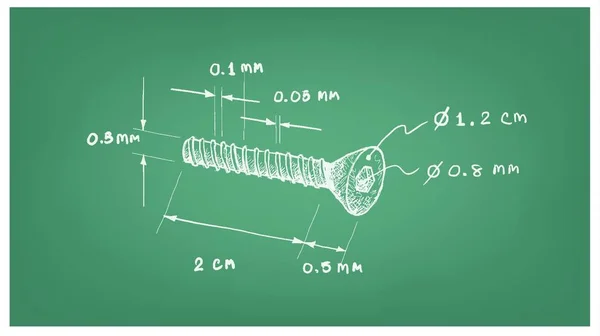 Dimensión de un tornillo de casquillo avellanado — Archivo Imágenes Vectoriales