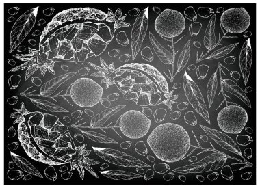 El çekilmiş ananas ve Apple Mango meyve kara tahta üzerinde