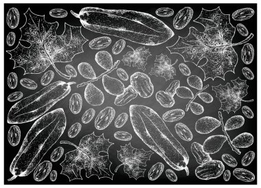 El çizili tarihler ve Babaco Papaya meyve kara tahta üzerinde
