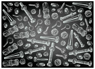 Fındık ve vida ile Rawlplug ve kara tahta üzerinde Tv fiş