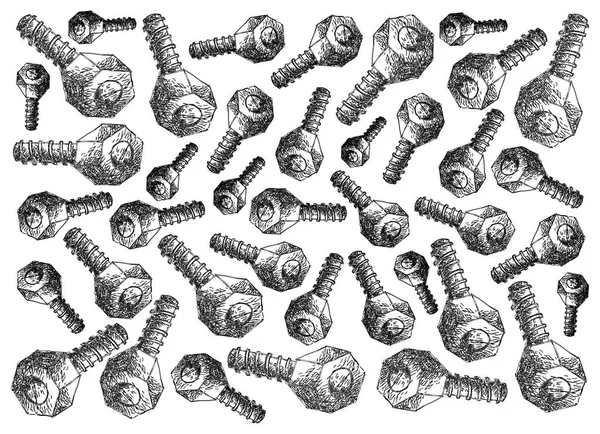 Hand Drawn Background of Nuts and Screws — Stock Photo, Image
