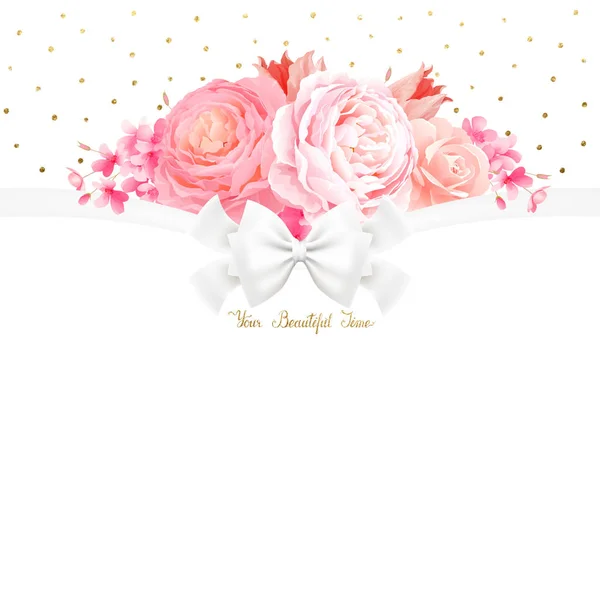 色ピンクのバラとチューリップの花束 — ストックベクタ