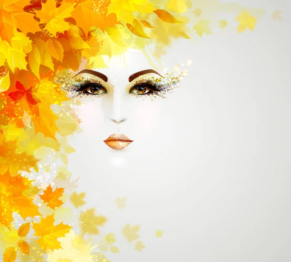 Beautiful woman in autumn circle of leaves — Stock Vector