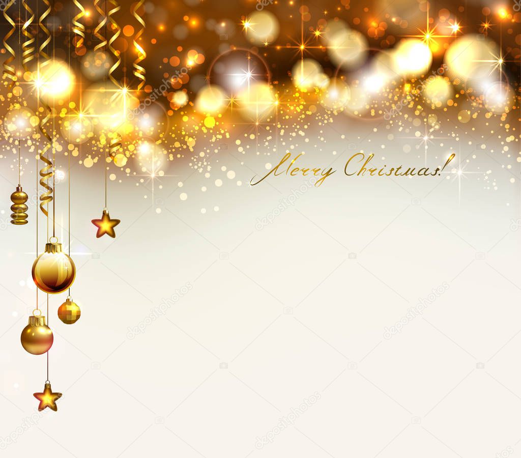 Christmas background with gold ornaments