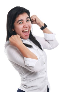 Young Asian Businesswoman Showing Winning Gesture clipart