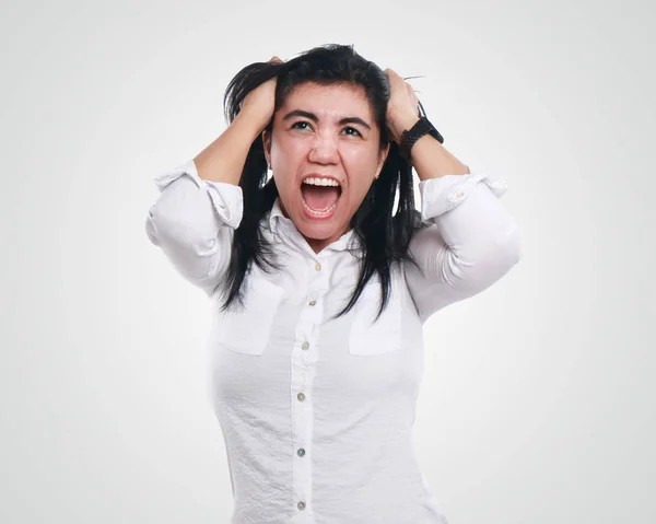 Estressado asiático mulher — Fotografia de Stock