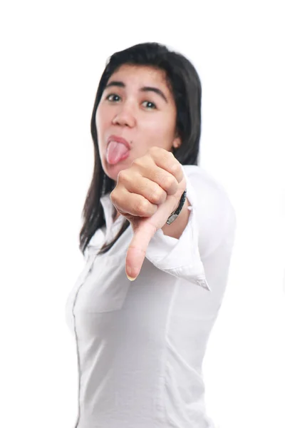 Giovane asiatico businesswoman mostrando pollice giù — Foto Stock
