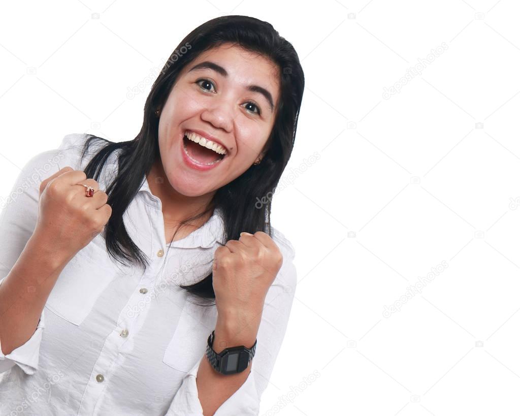Young Asian Businesswoman Showing Winning Gesture