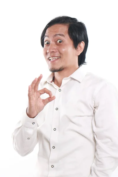 Funny Asian Man Showing OK Sign — Stok Foto