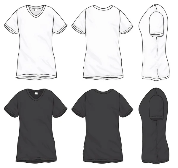 Plantilla de diseño de camiseta con cuello en V blanco negro — Vector de stock