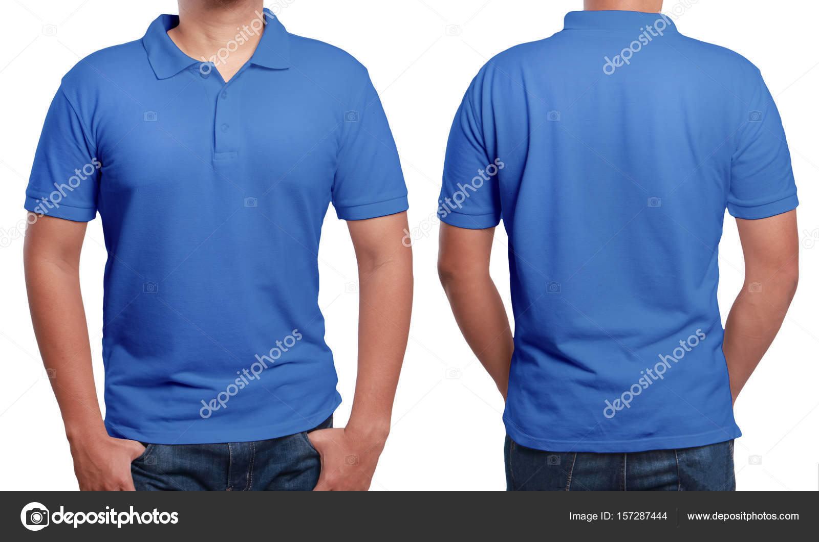 Blue Polo Shirt Mock Front Back View Isolated Male Model Stock Photo by ...